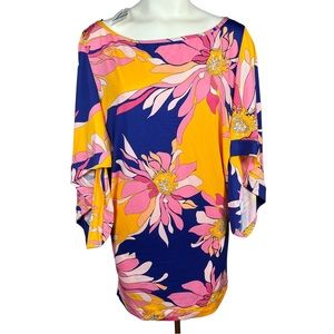 Trina Turk Swim Coverup Large Abstract Blue Orange Psychedelic Print MSRP $152